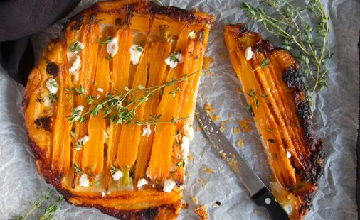 Recette tarte aux carottes rôties au miel et fromage frais